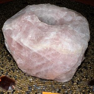 Rose Quartz Candle Holder  from Brazil - Natural Raw Cut